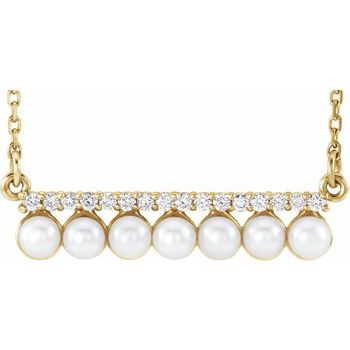 Sterling Silver Freshwater Pearl & Diamond Bar Necklace