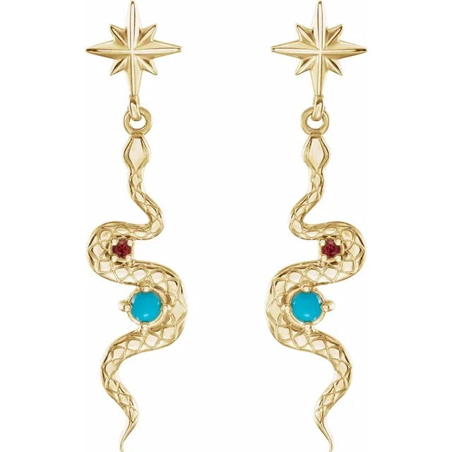 Turquoise & Ruby Snake Earrings