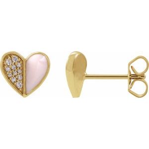 Diamond & Pink Enamel Heart Earrings