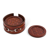 Premium Genuine Leather Coaster Set Bit - Set of 6