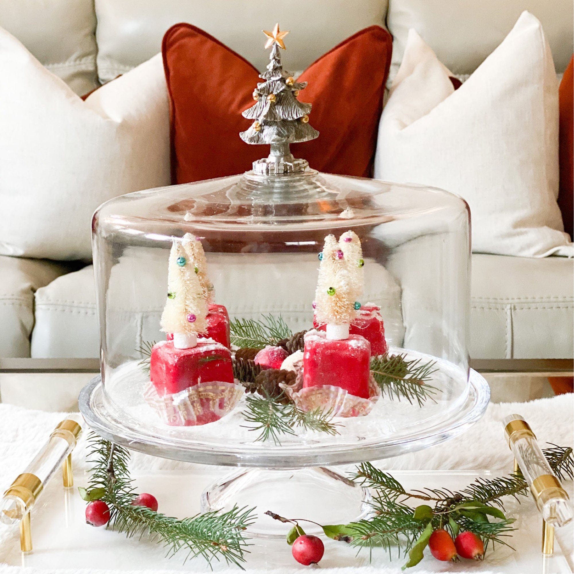 Christmas Tree Glass Covered Cake / Dessert Stand