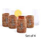 Anchor Drinking Glass Covered with Hand Woven Wicker Rattan - Set of 4