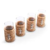 Anchor Drinking Glass Covered with Hand Woven Wicker Rattan - Set of 4